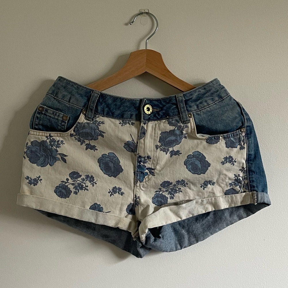 Pull & Bear Blue Floral Jean Shorts